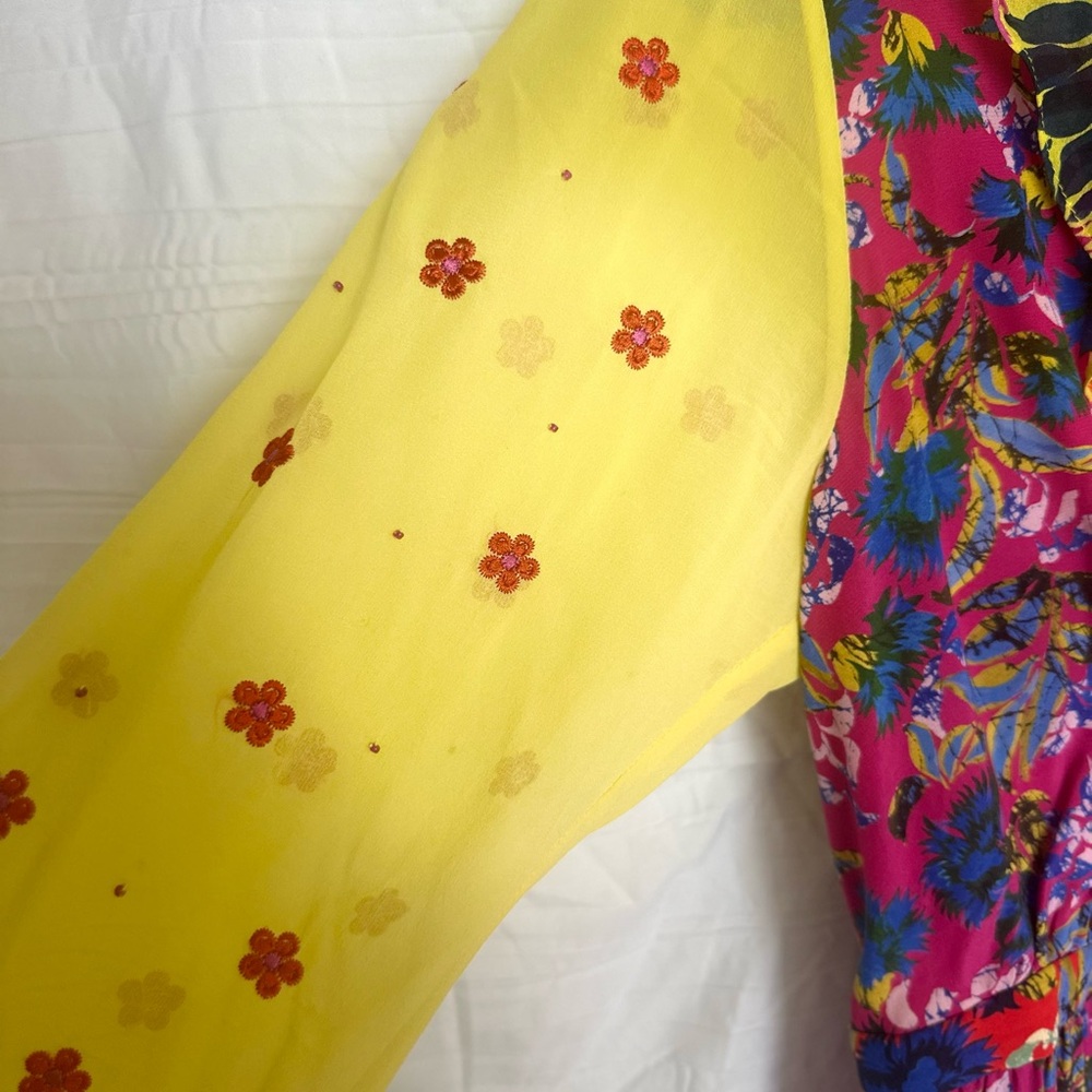 Saloni Red Pink Long Sleeve V-Neck Sundress - Picture 4 of 9